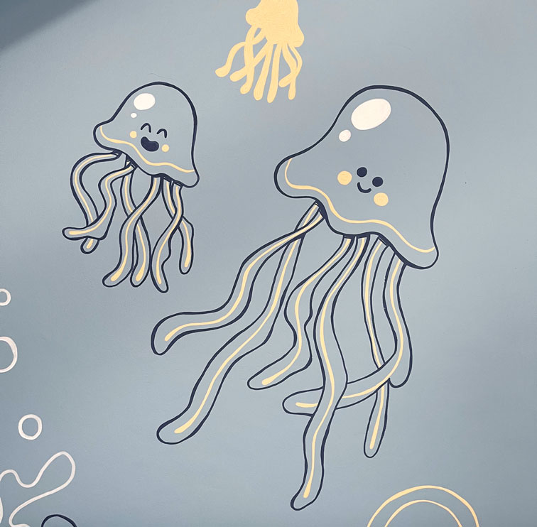 détail d'une peinture murale pour une fresque dans une chambre d'enfant